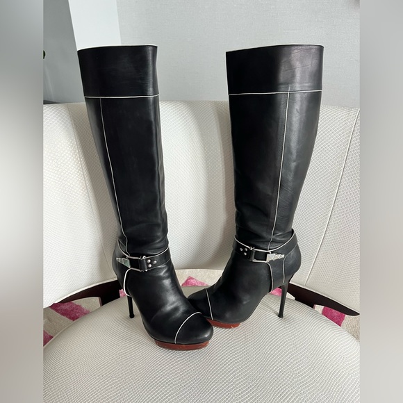 Badgley Mischka sexy black calf leather boots - Picture 5 of 15
